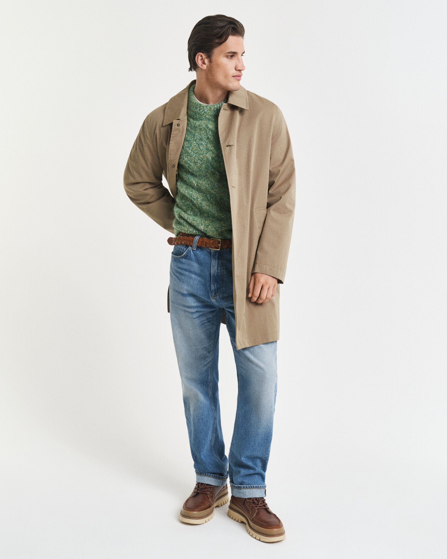 Camisola de malha entrançada com decote redondo