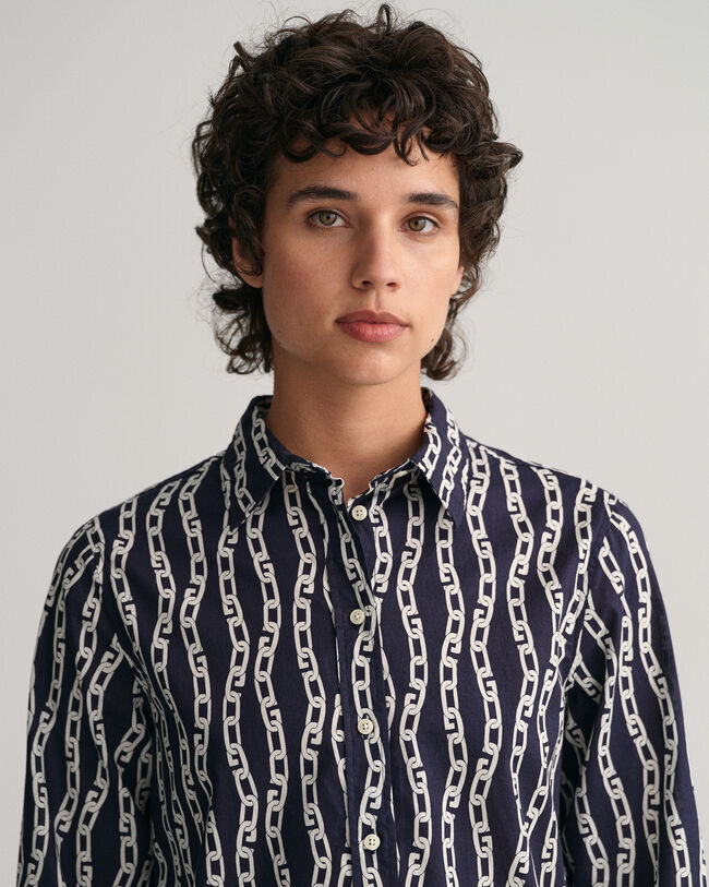 Camisa em voile de algodão com estampado Chain corte normal