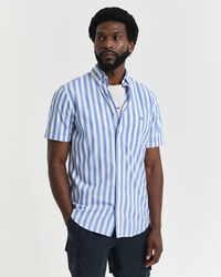 Camisa de manga curta em popelina às riscas Classic regular fit