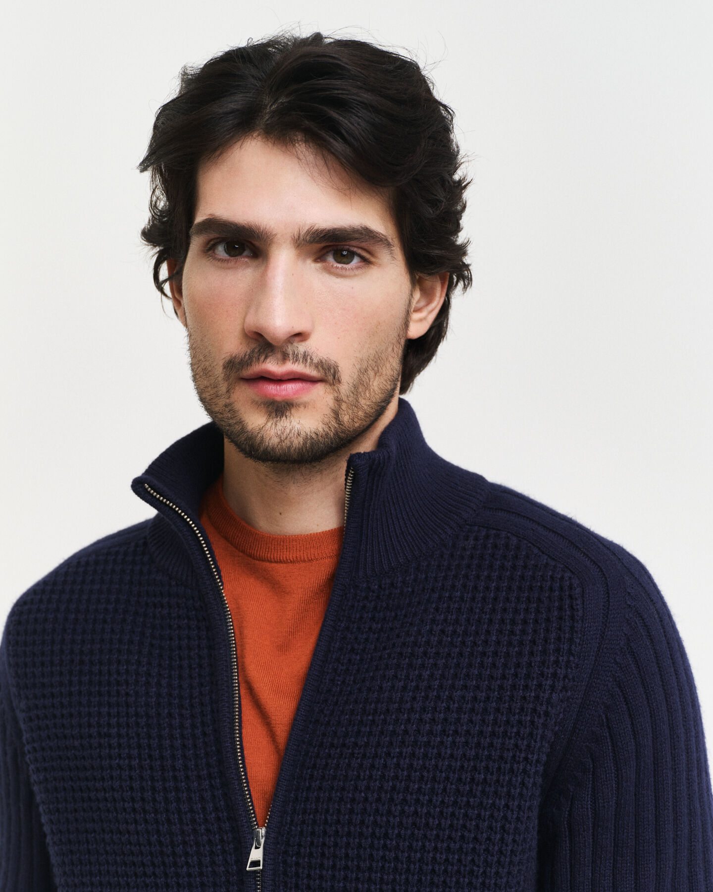 Casaco de malha com fecho de correr em mistura de lã texturizada