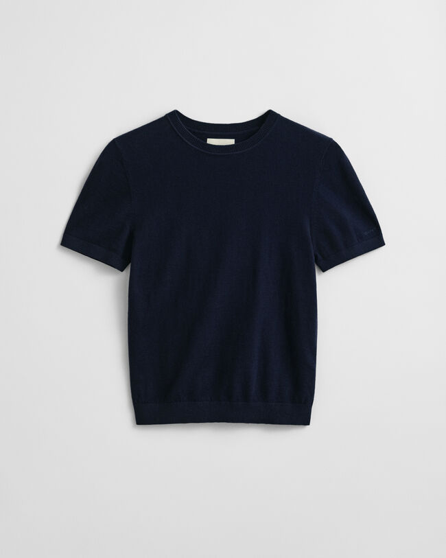 Camisola de malha leve com decote redondo e manga curta