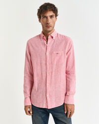 Camisa em linho e algod&atilde;o &agrave;s riscas regular fit