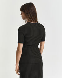 Camisola de malha canelada com manga curta Contrast