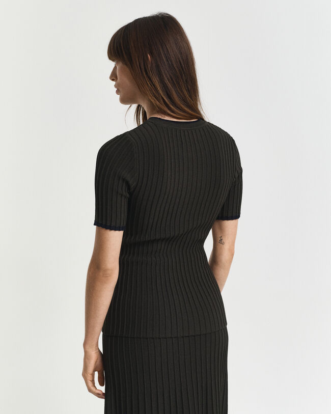 Camisola de malha canelada com manga curta Contrast