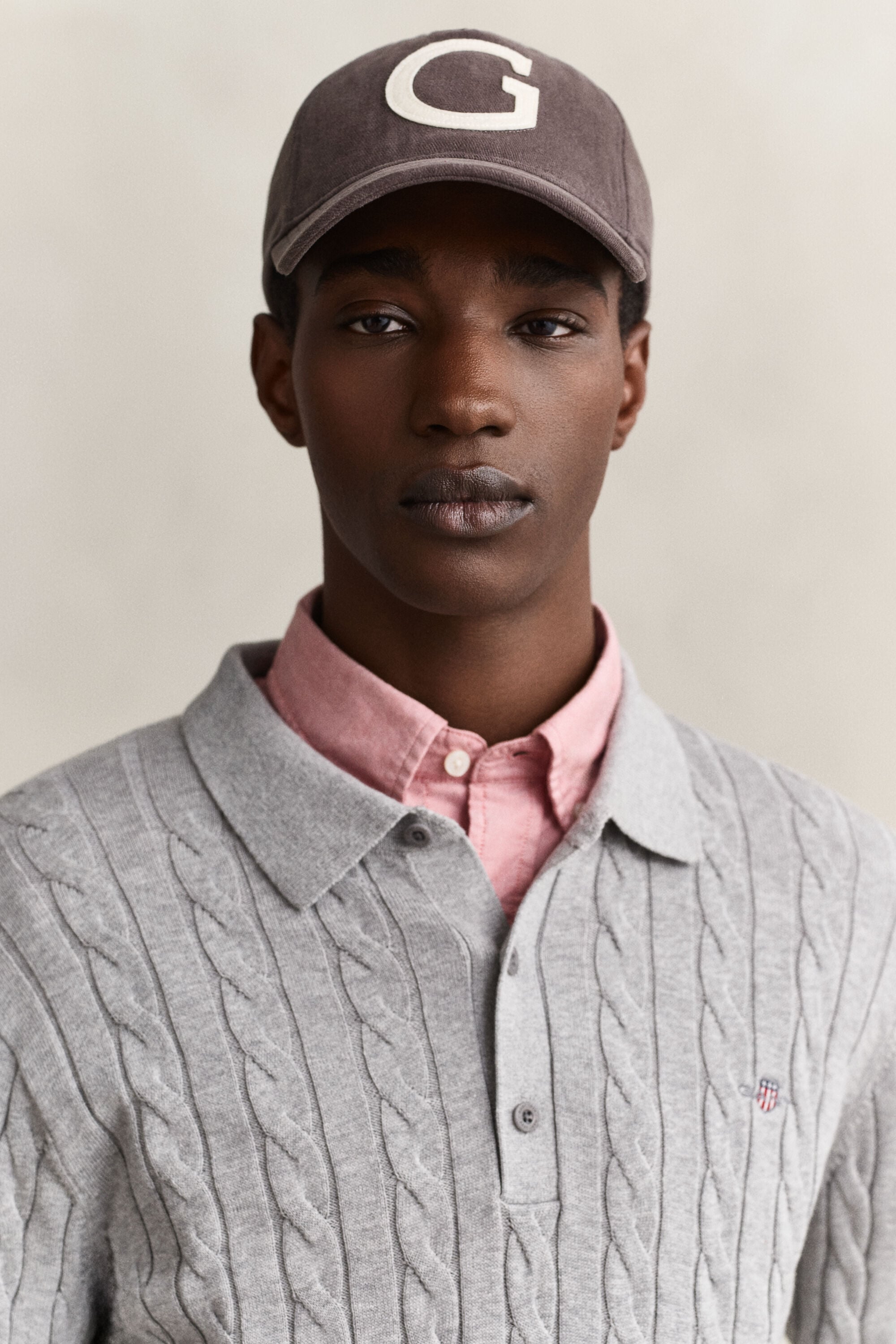 Camisola de malha tipo polo em malha entrançada de algodão