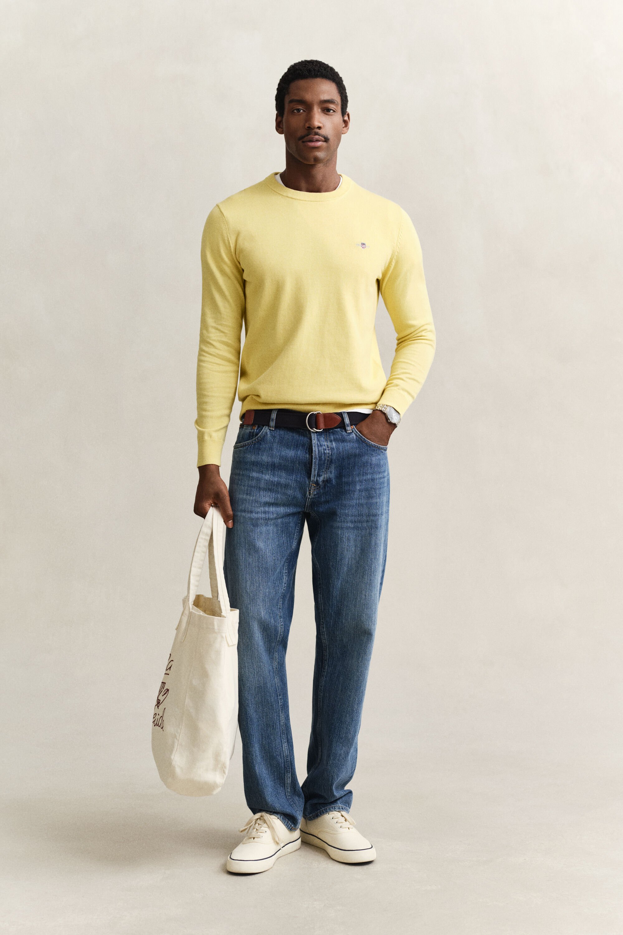 Camisola de malha com decote redondo em algodão