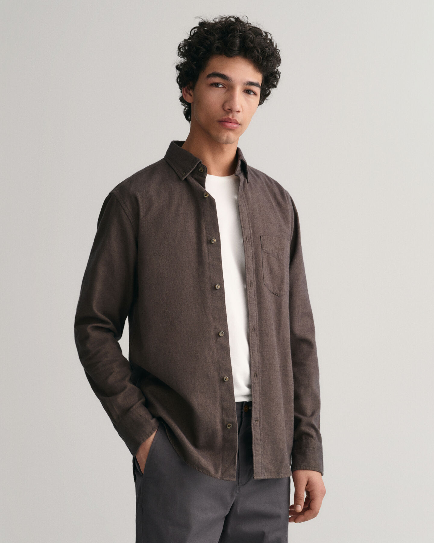 Camisa de flanela com padrão espinha de peixe regular fit