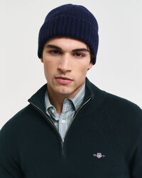 Camisola de malha canelada em lã e algodão com meio fecho de correr