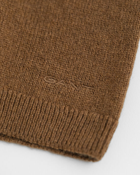 Camisola de malha com decote redondo e manga curta em lã extrafina