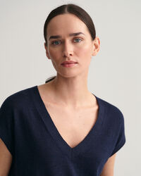 Colete com decote em V em mistura de linho