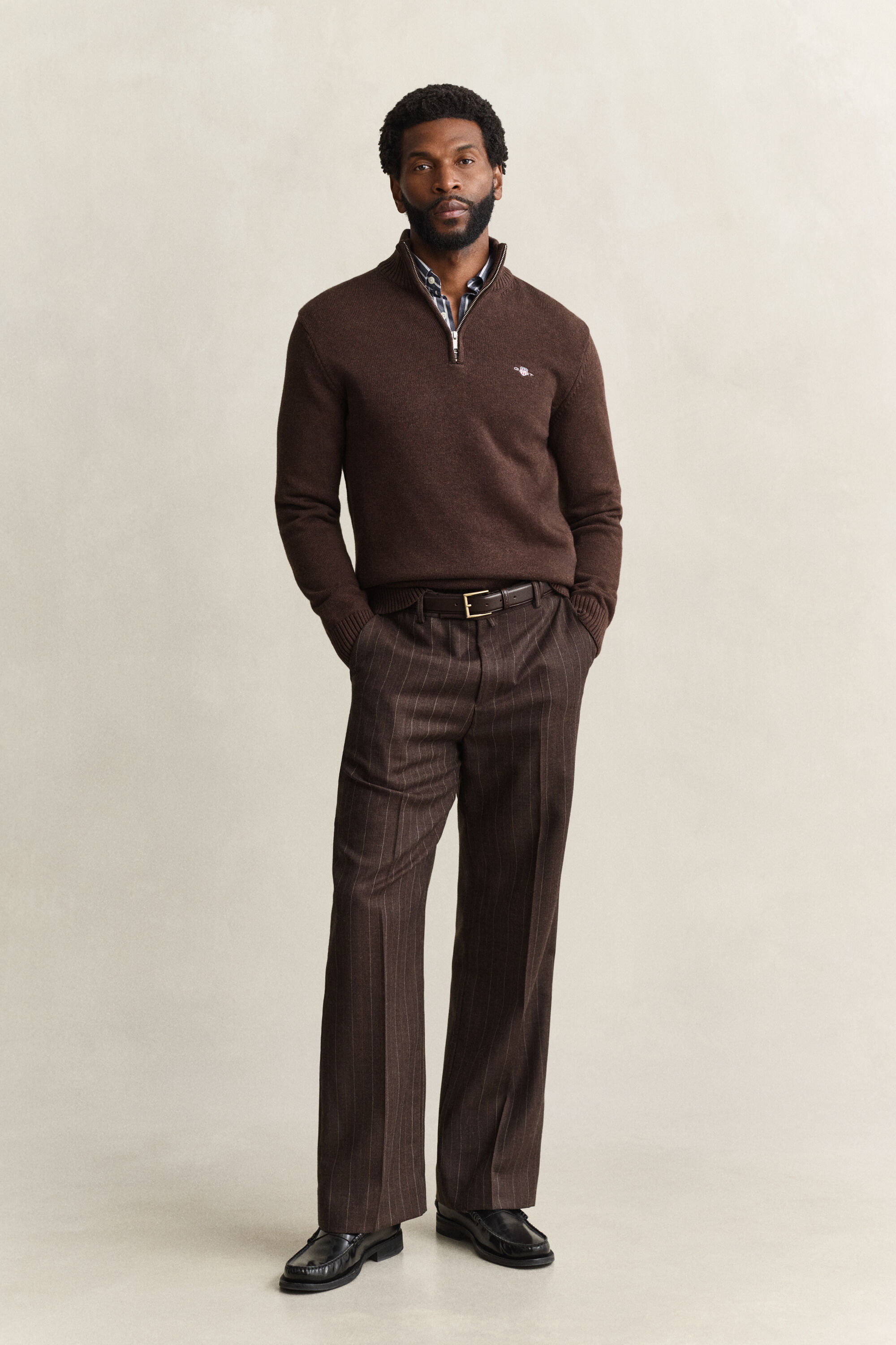 Camisola de malha em algodão com meio fecho Casual