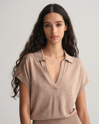 Vestido em mistura de linho com colarinho