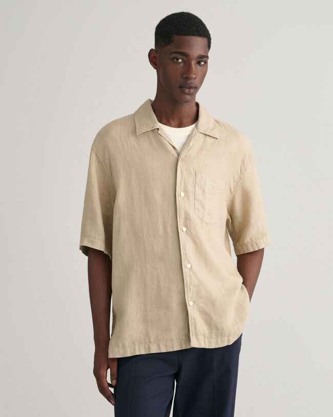 Camisa de linho com manga curta Garment-Dyed relaxed fit