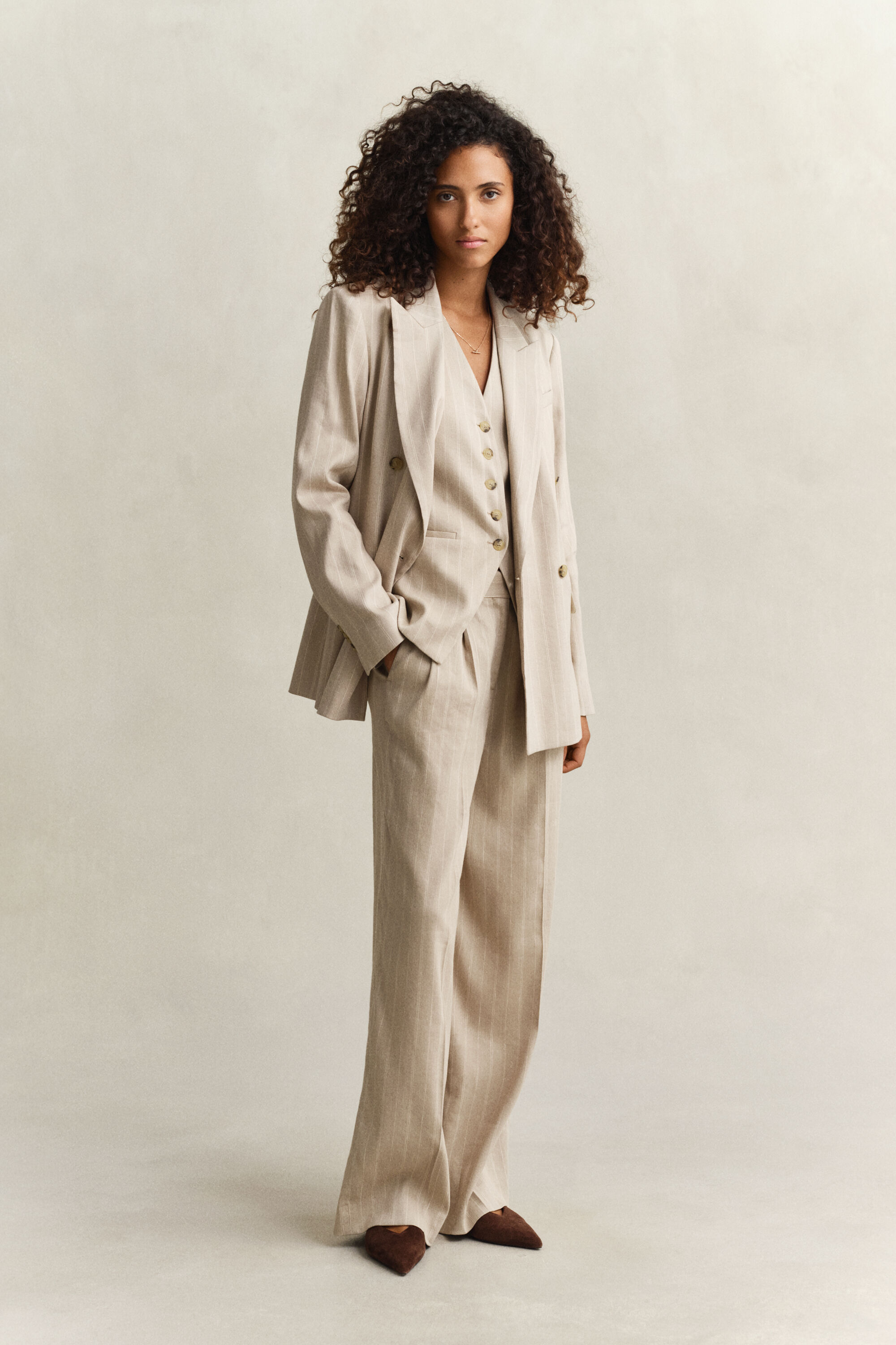 Blazer em mistura de linho Pinstripe