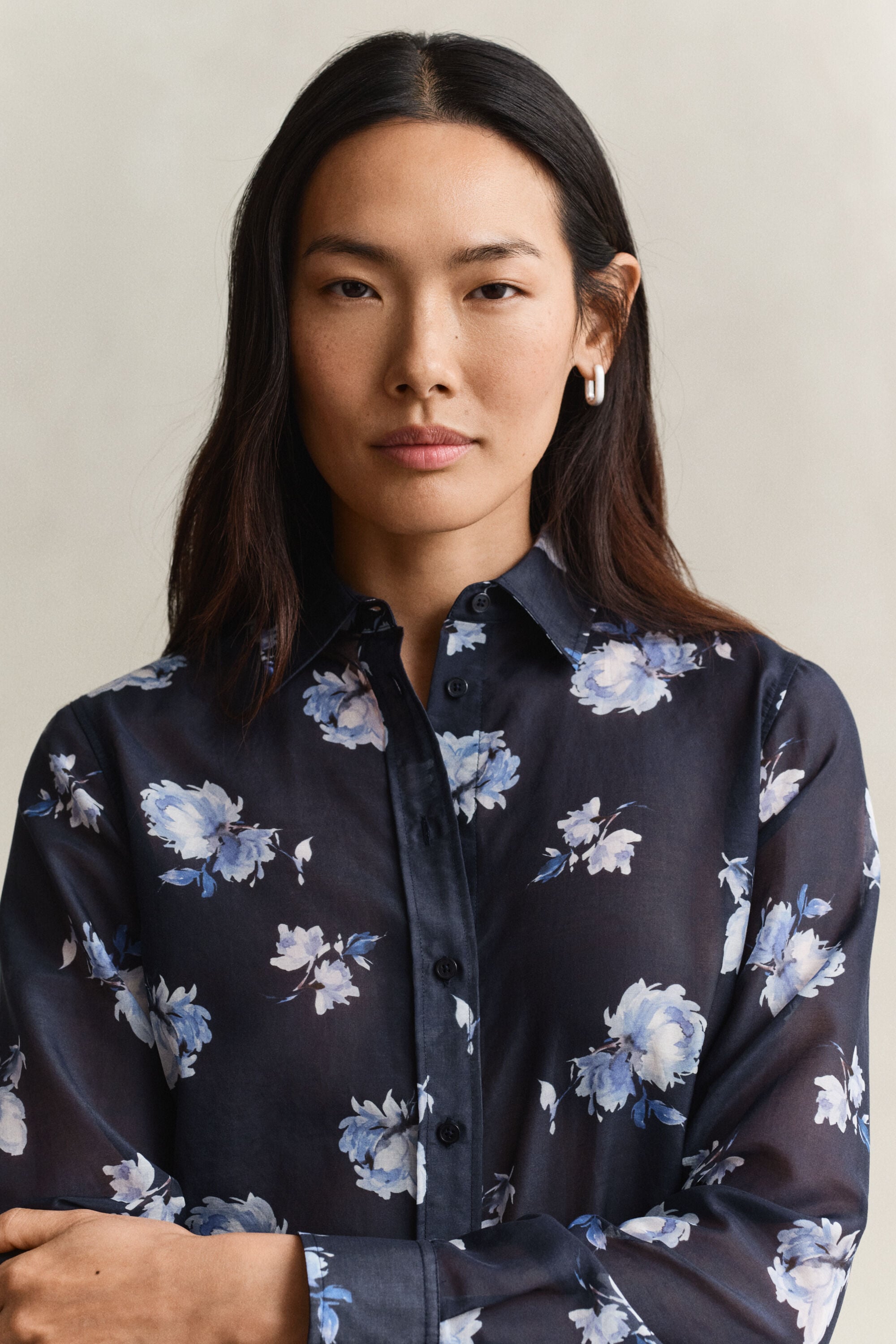 Camisa em algodão e seda com estampado Floral