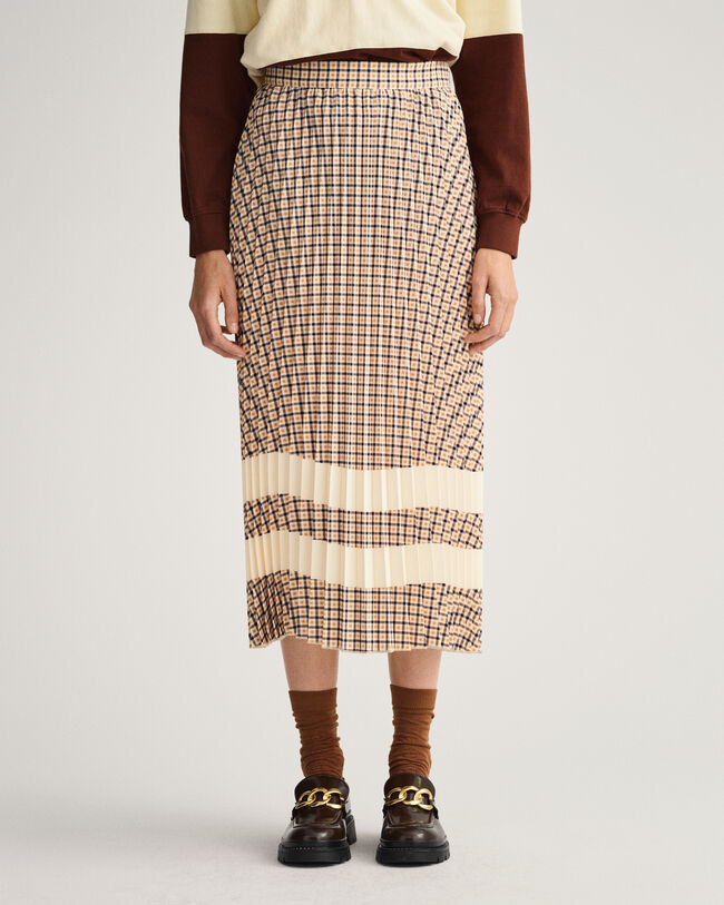Saia plissada com padrão de xadrez