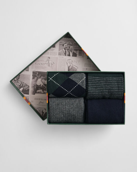 Pack de quatro pares de meias com padrão Argyle e às riscas