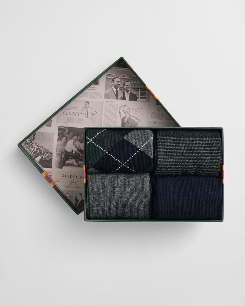 Pack de quatro pares de meias com padrão Argyle e às riscas