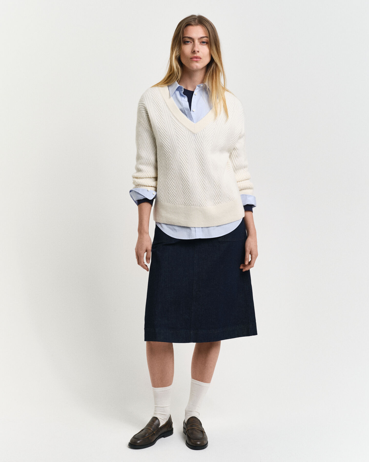 Pullover com decote em V Herringbone