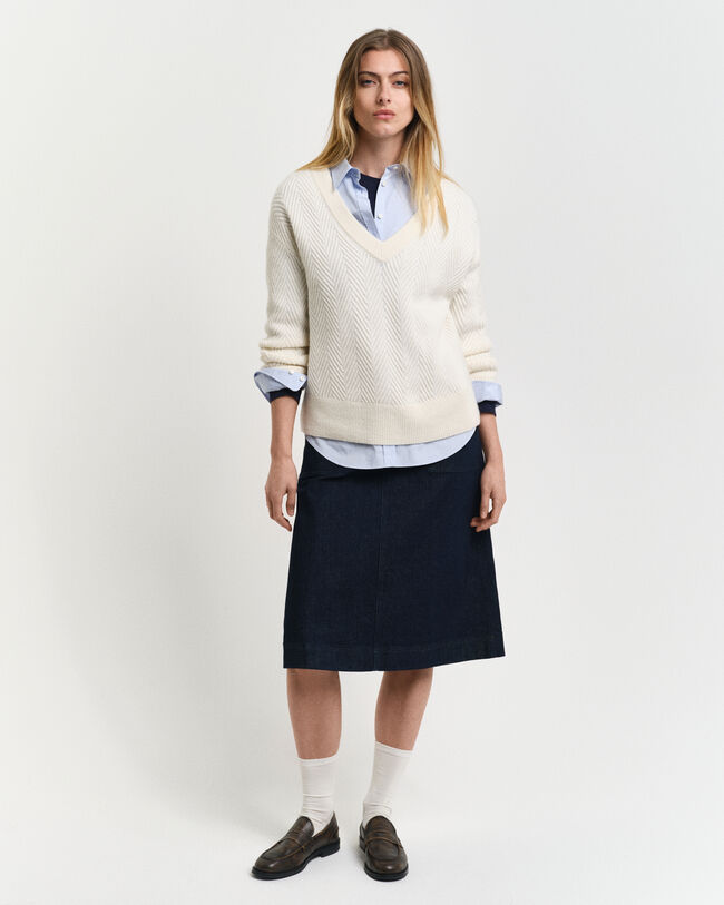 Pullover com decote em V Herringbone