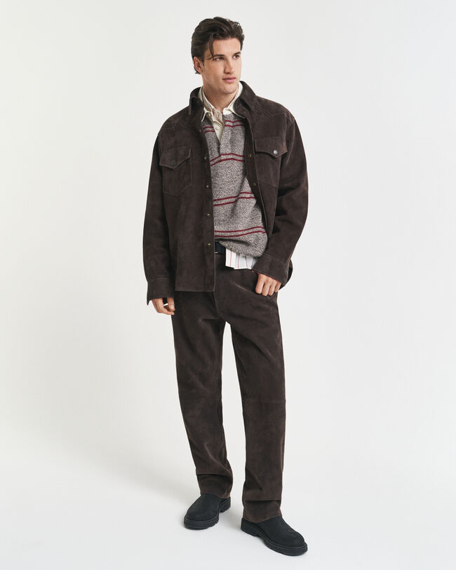 Camisola de malha tipo polo em mistura de lã às riscas