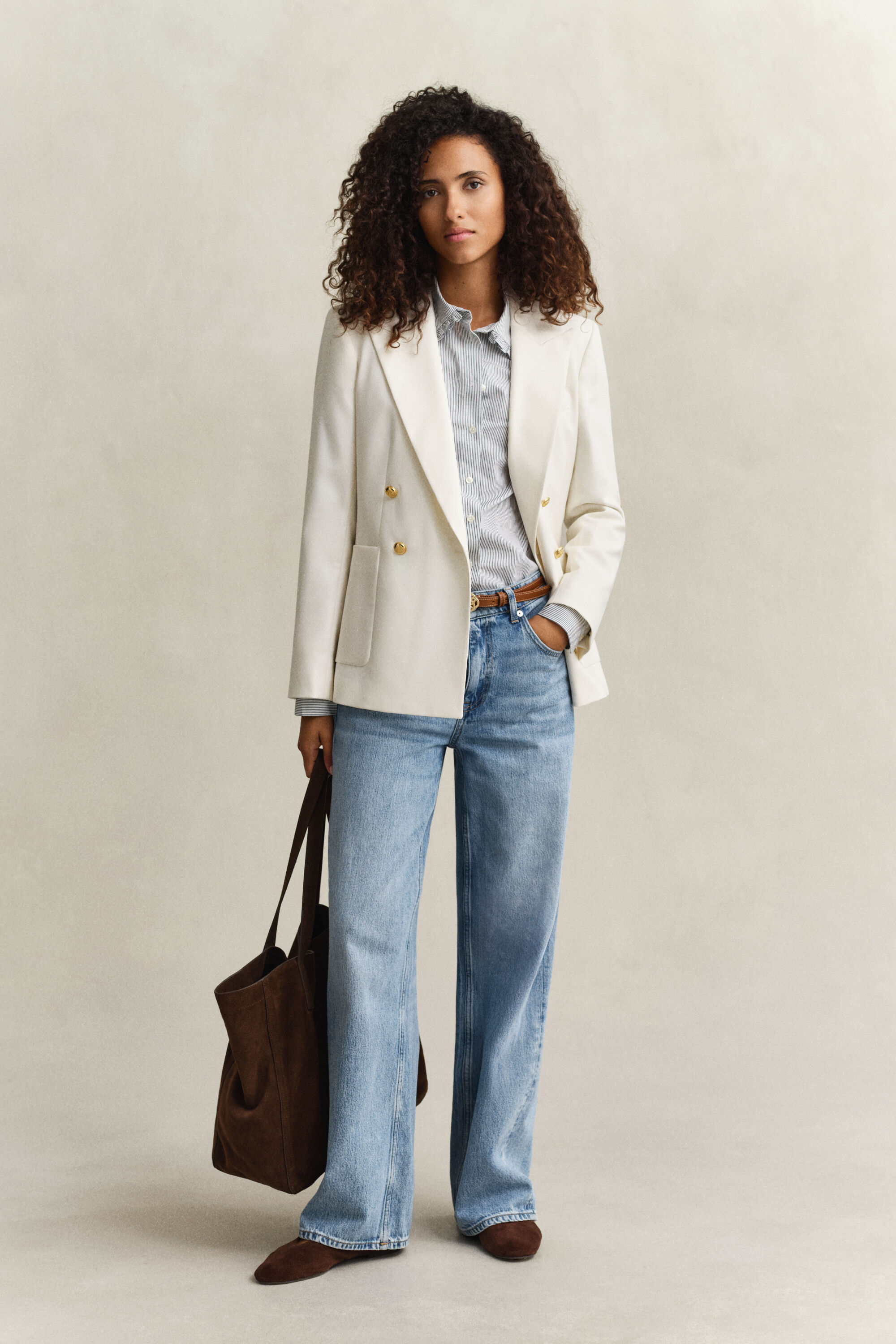 Camisa em algodão às riscas com folhos