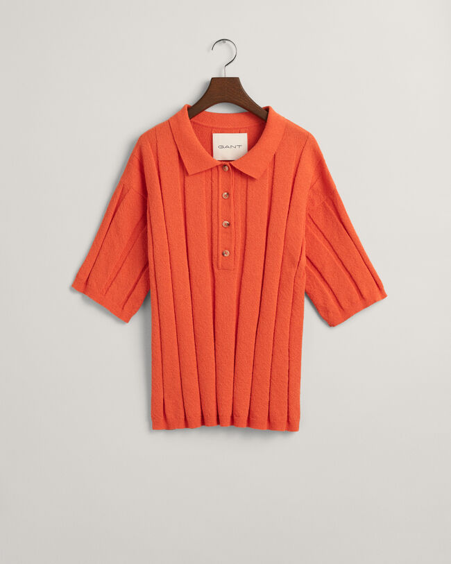 Pulover em malha canelada estilo polo Terry Cloth