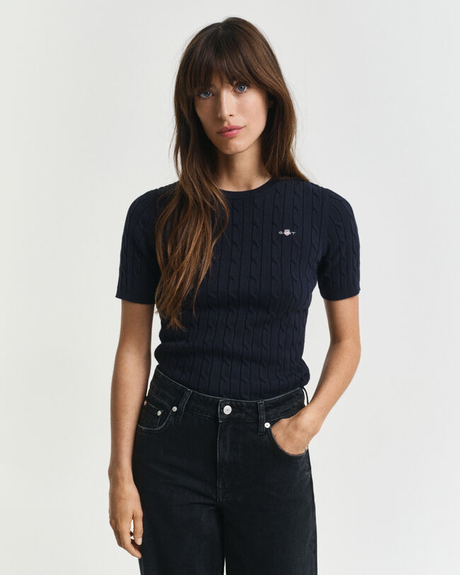 Camisola de malha entrançada em algodão com elastano