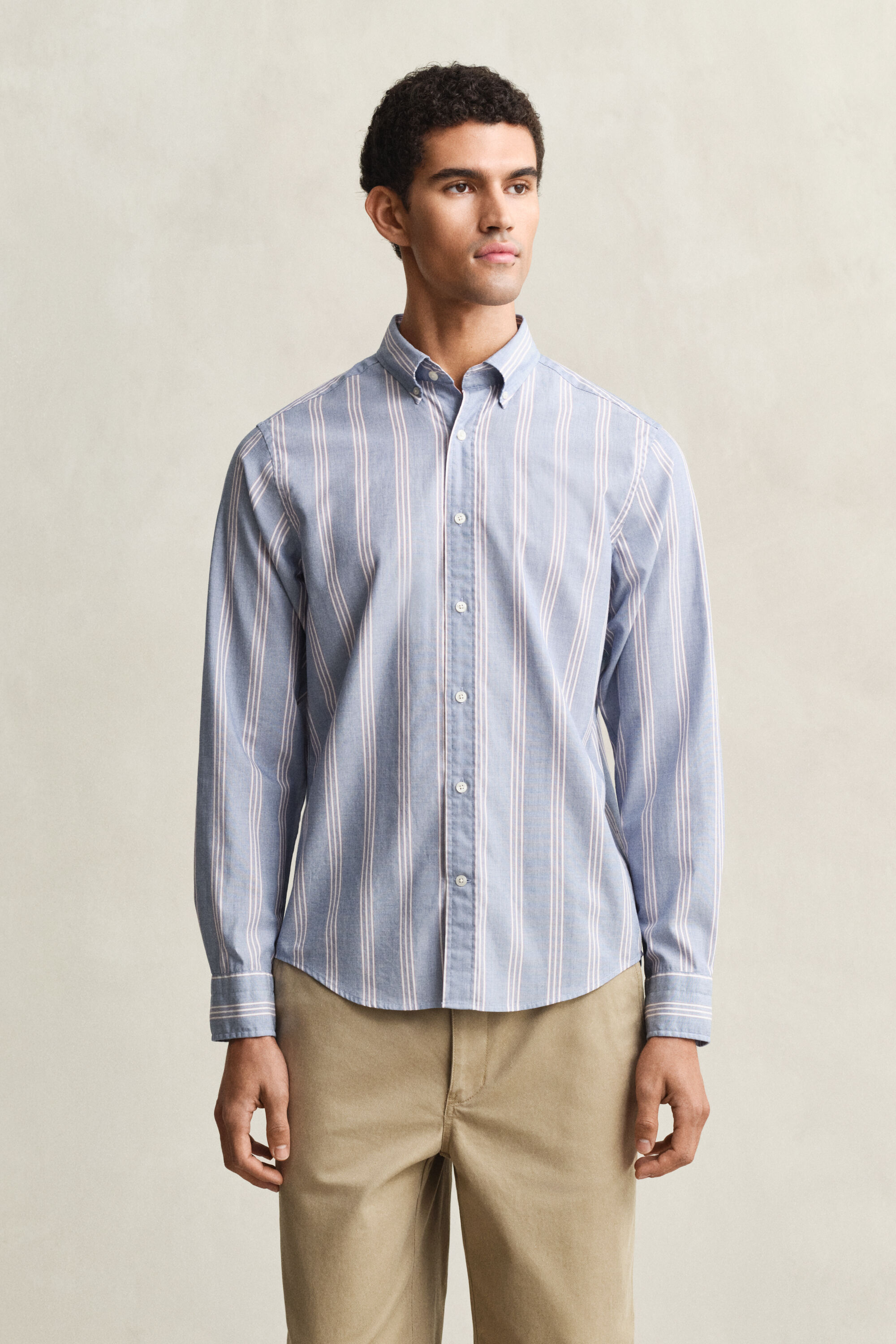 Camisa em popelina às riscas Fil-à-Fil regular fit