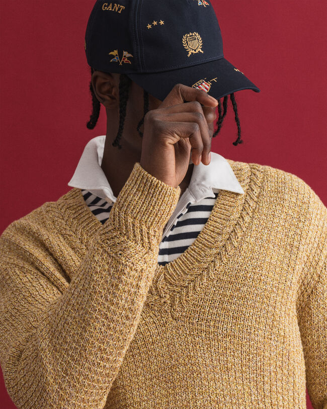 Camisola com decote em V e fio torcido colorido