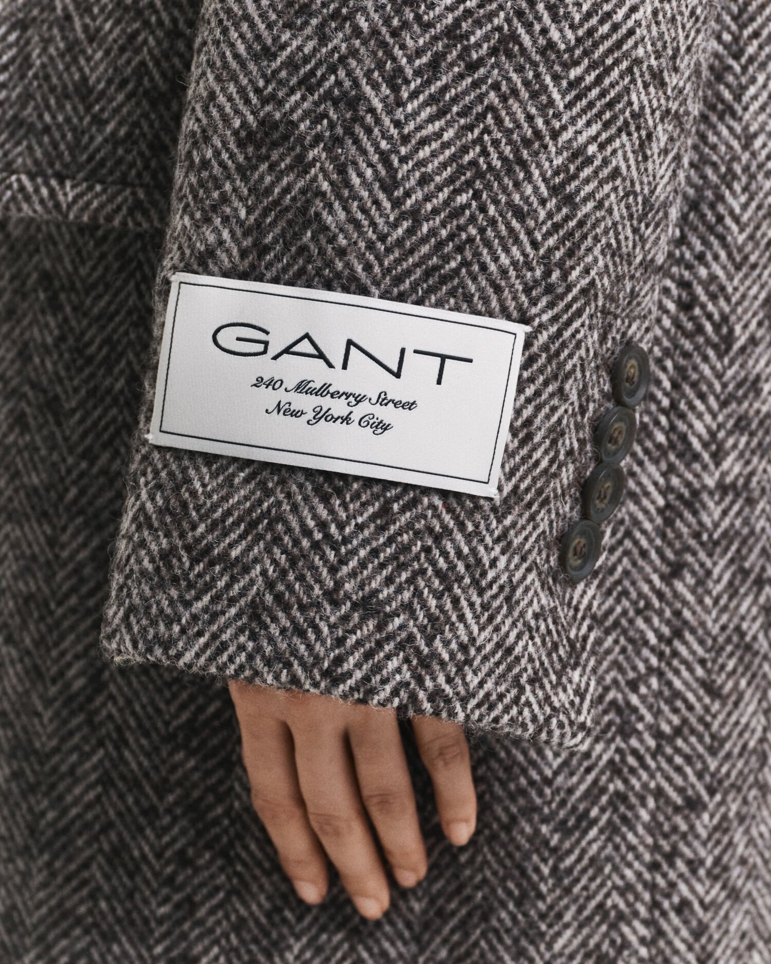 Sobretudo em mistura de lã com padrão espinha de peixe