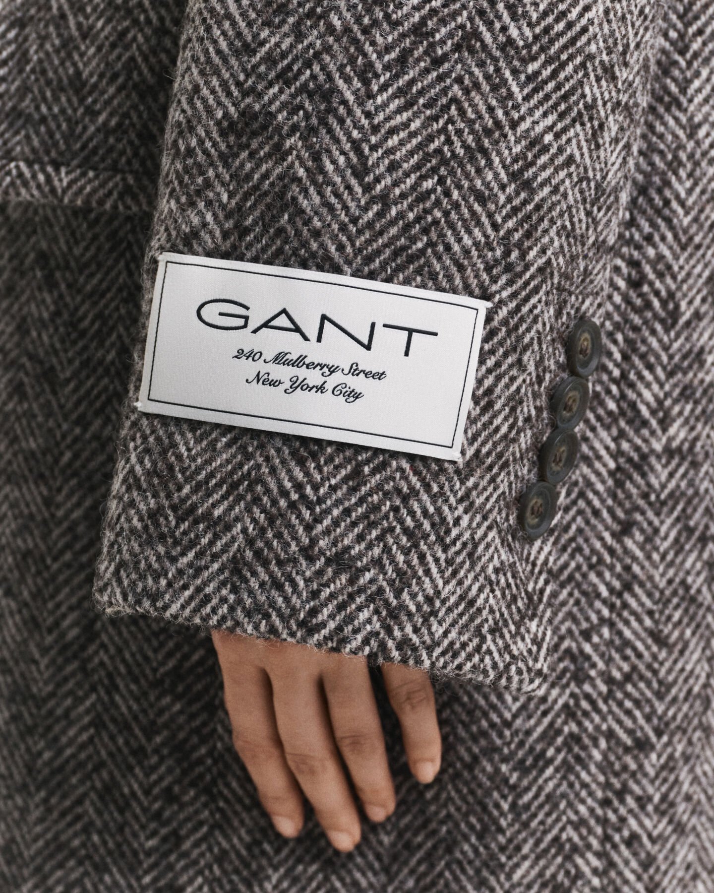 Sobretudo em mistura de lã com padrão espinha de peixe