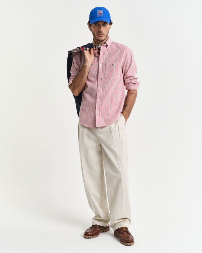 Camisa Seersucker às riscas regular fit