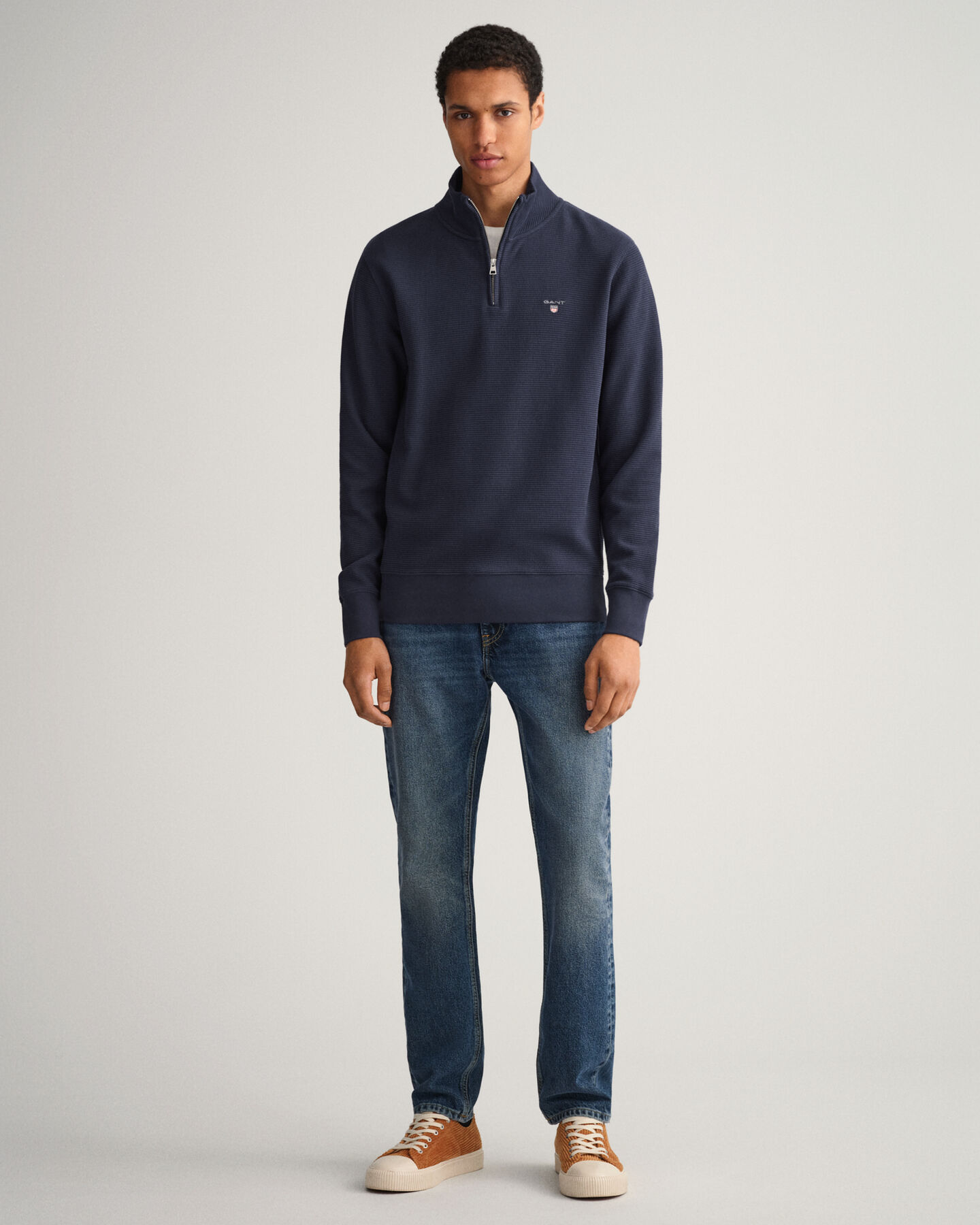 Sweatshirt com meio fecho Waffle