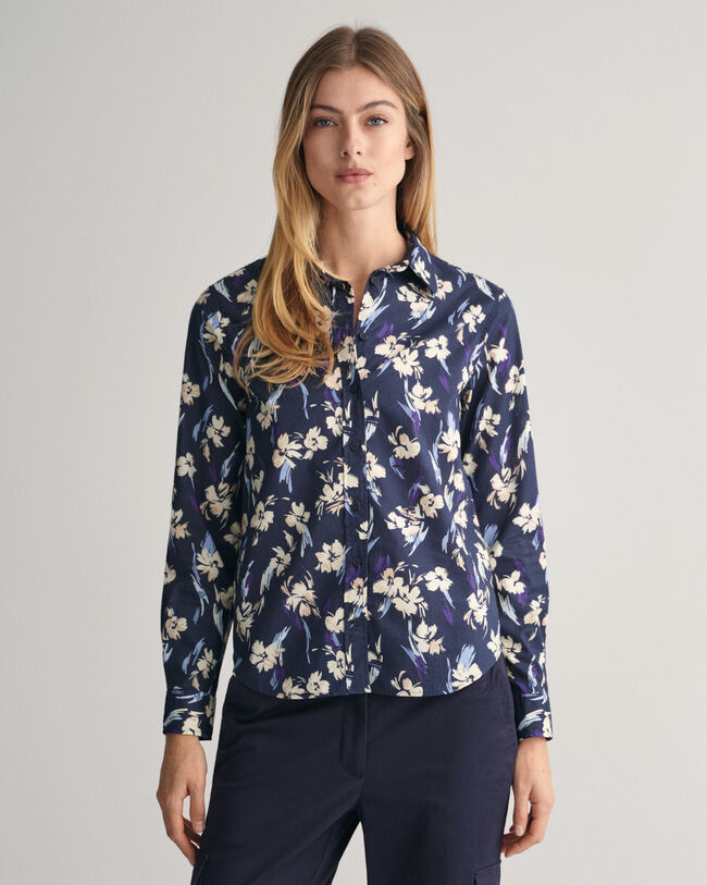 Camisa em voile de algodão com estampado Floral regular fit
