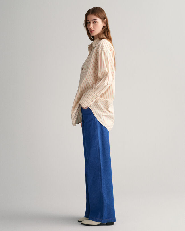 Camisa em popelina às riscas com punhos altos oversized