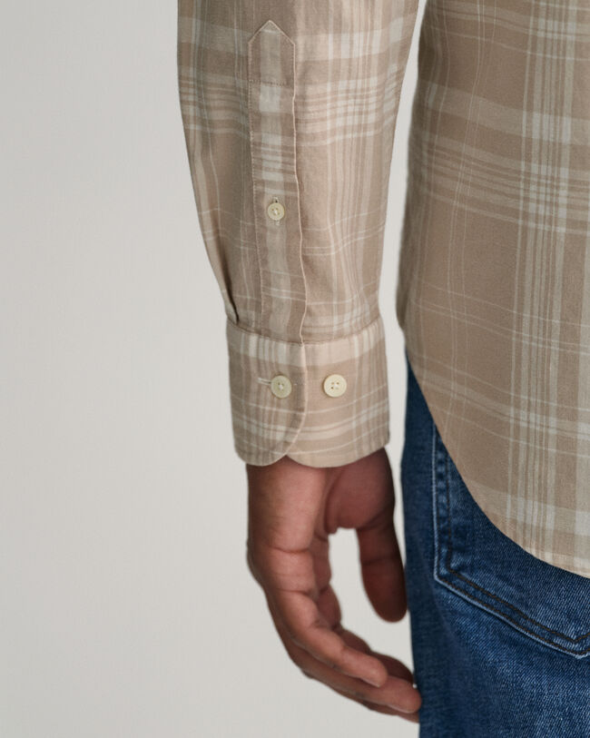 Camisa de linho e algodão com padrão de xadrez regular fit