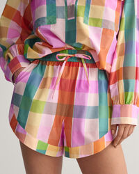 Calções em seda e algodão com padrão de xadrez