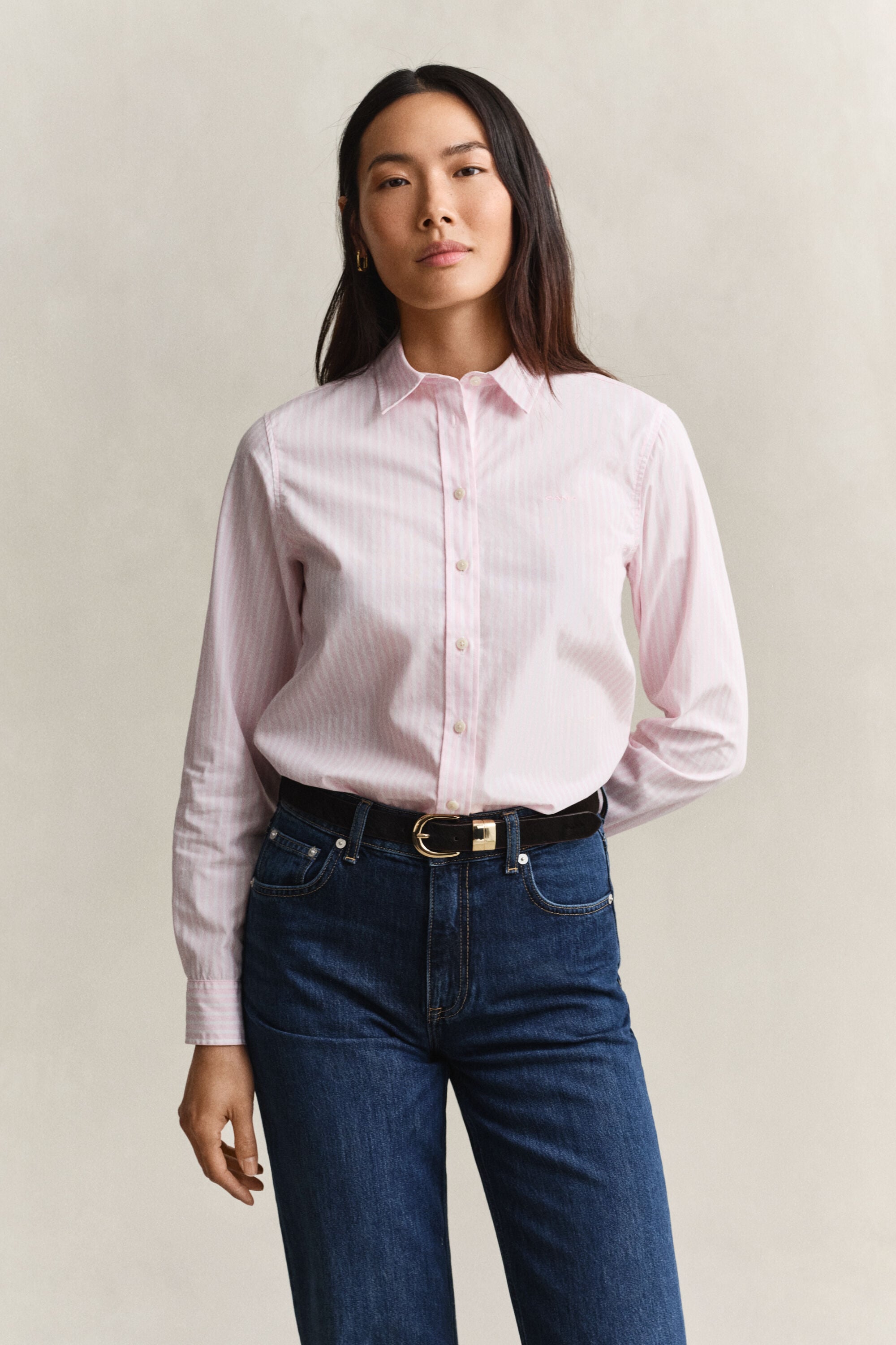 Camisa em popelina às riscas Classic regular fit
