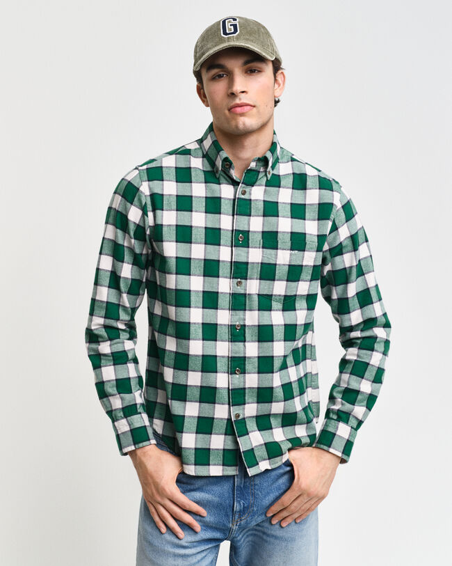 Camisa com padrão espinha de peixe e de xadrez regular fit