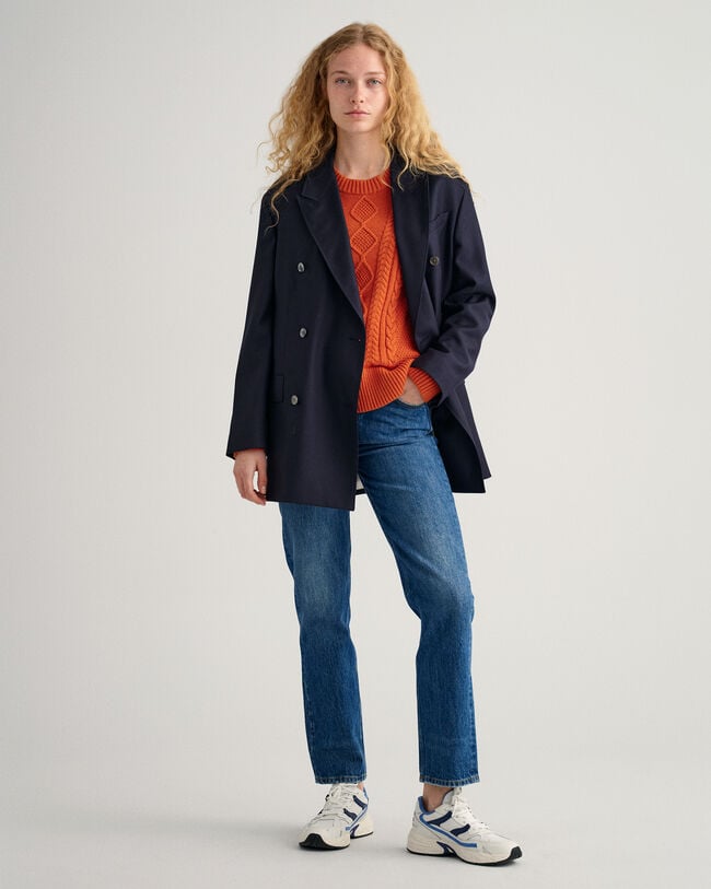 Pulover com decote redondo em malha entran&ccedil;ada