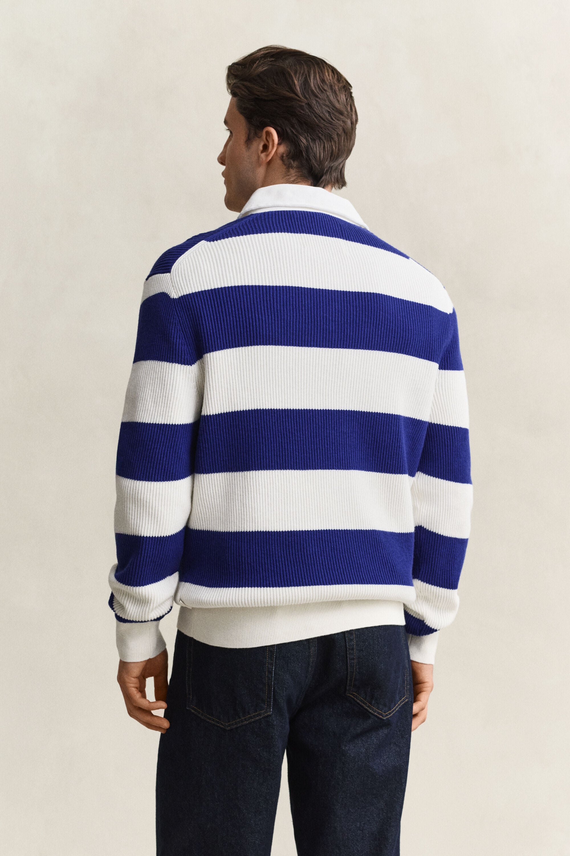 Rugger em lã de merino e algodão às riscas