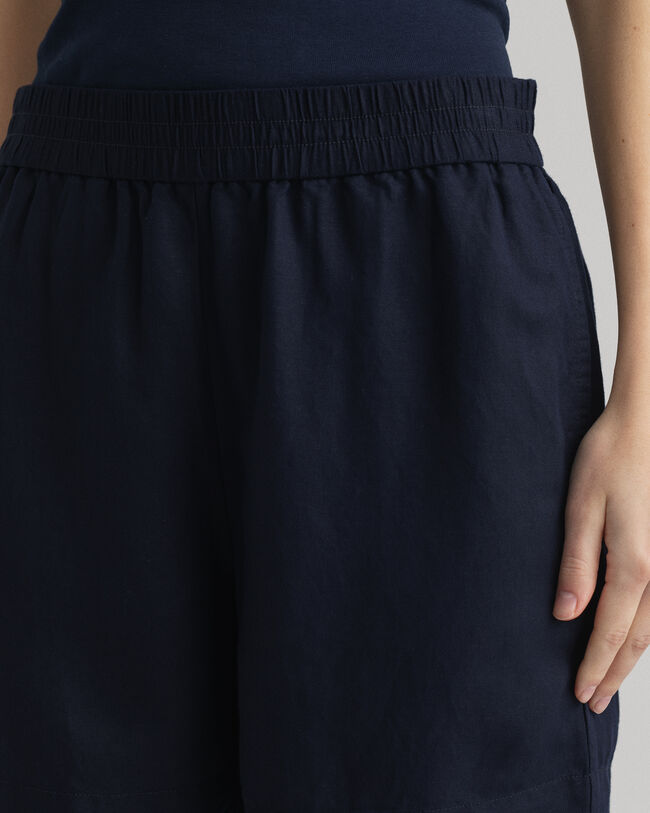 Calções pull-on em linho e viscose