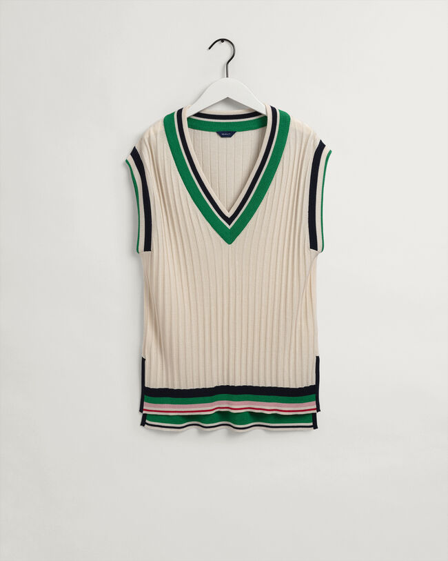 Colete de malha canelada &agrave;s riscas