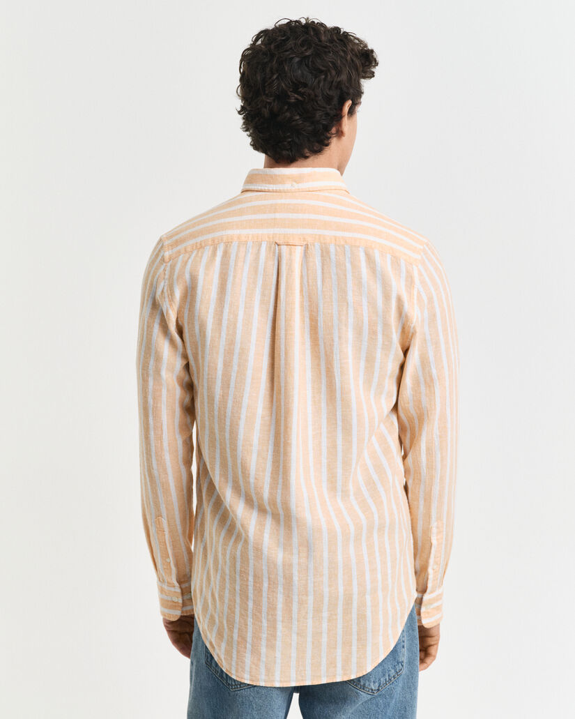 Camisa em linho e algodão às riscas regular fit