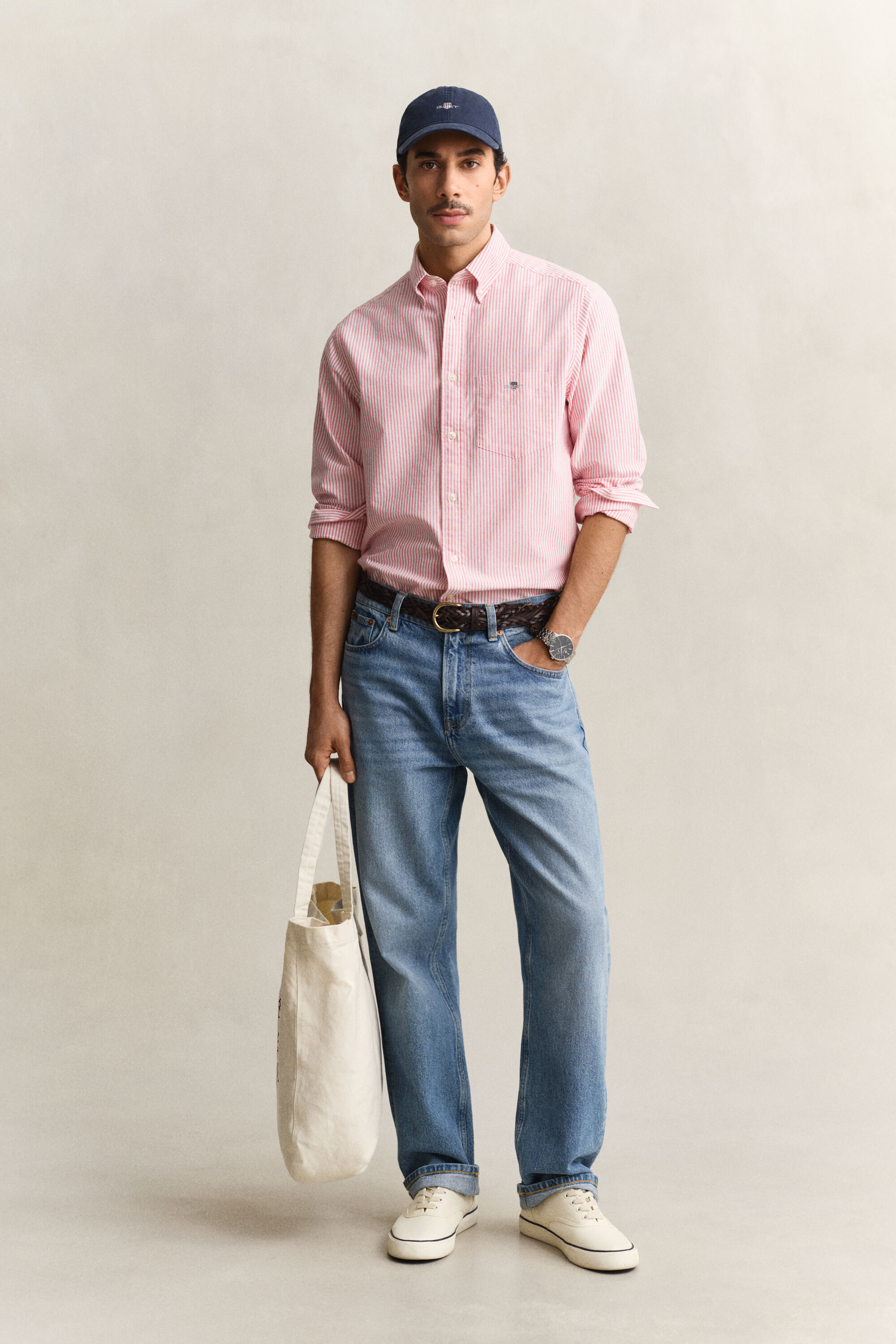 Camisa Oxford às riscas finas Classic