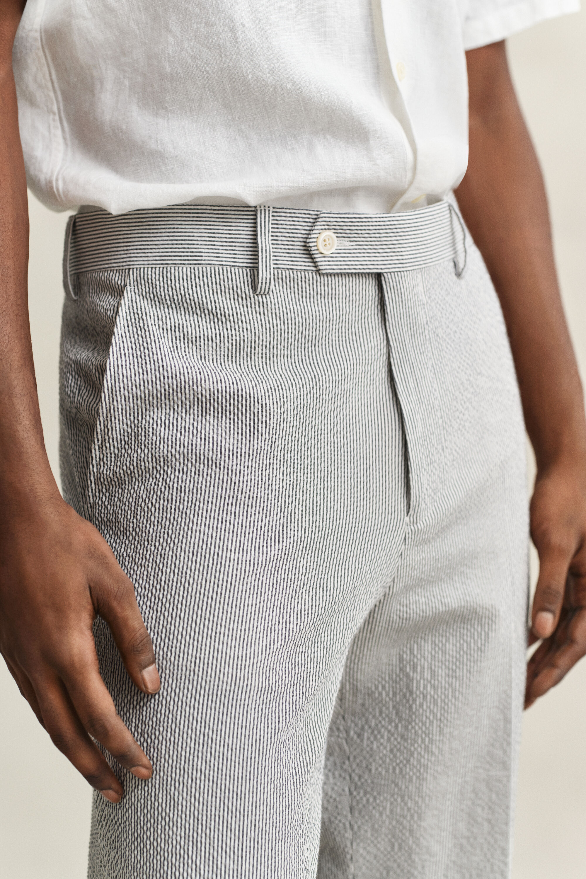 Calças de fato Seersucker