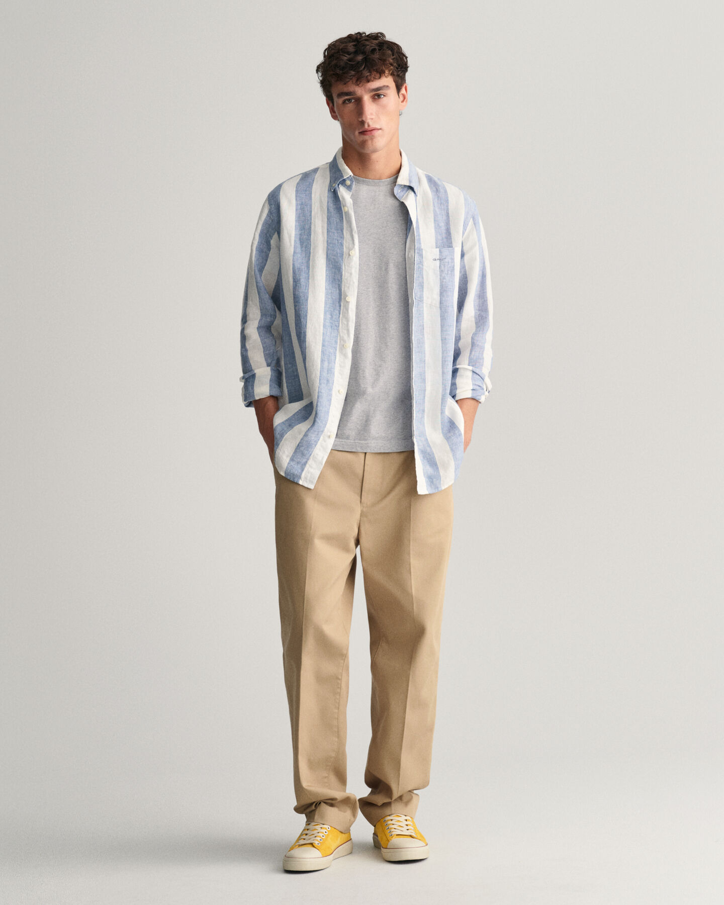 Camisa de linho às riscas arrojadas regular fit