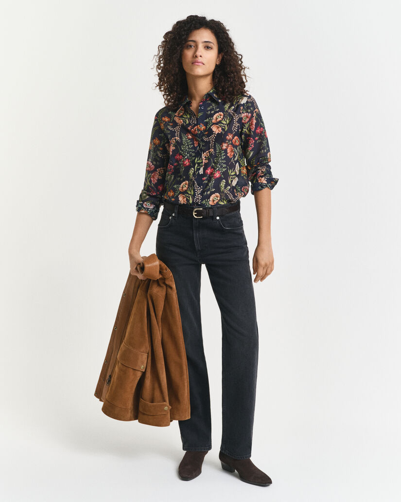 Camisa em seda e algodão com estampado Floral regular fit
