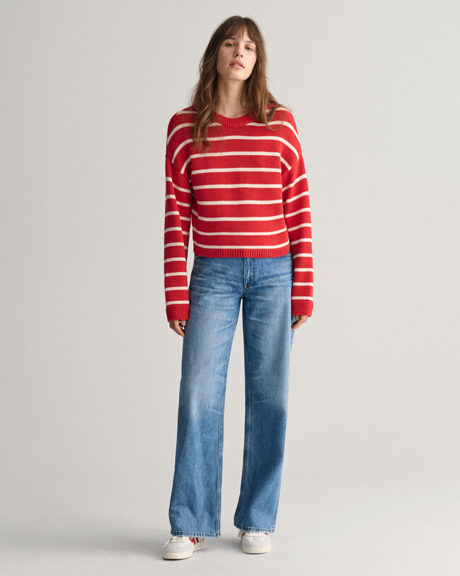 Pulover com decote redondo às riscas